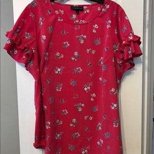 Lane Bryant Red Flutter Sleeve Blouse with Peter Pan Collar